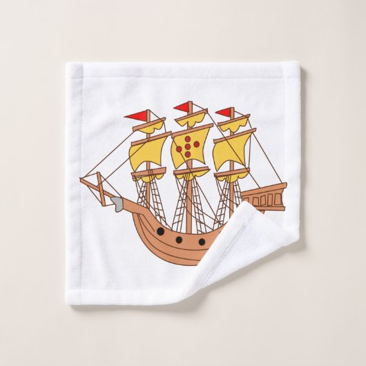 Phantastisches Marinedesign mit Piratenschiff Badhandtuch Set (Waschlappen)