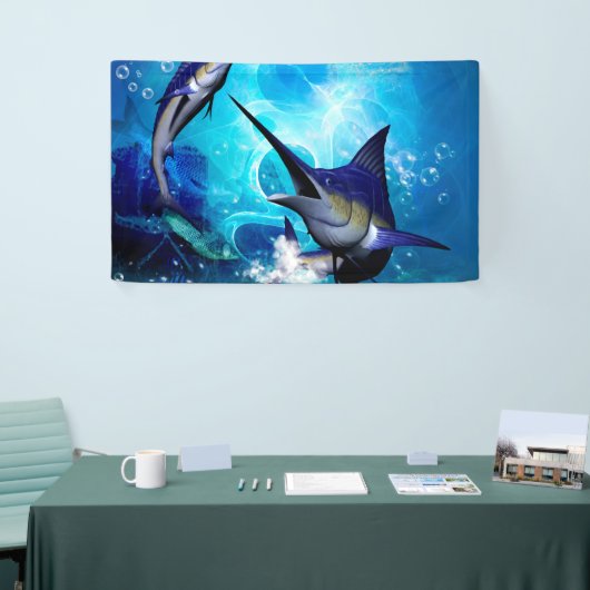 Phantastisches Marlin mit Blasen Banner (Messeveranstaltung)