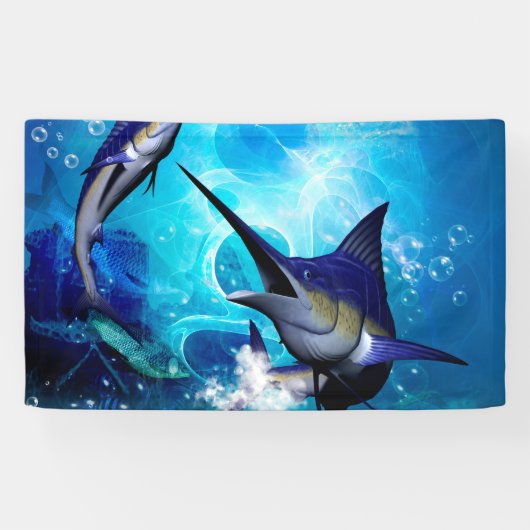Phantastisches Marlin mit Blasen Banner (Horizontal)