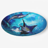 Phantastisches Marlin mit Blasen Pappteller (Schrägansicht)