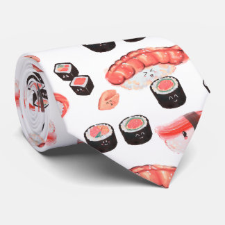 Phantastisches Sushi-Muster mit Kawaii-Ausdrücken Krawatte