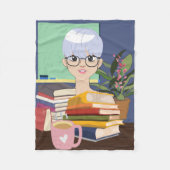 PHANTASTISCHES TIERE , MÄDCHEN , MIT BÜCHERN, FLEECEDECKE (Vorderseite)