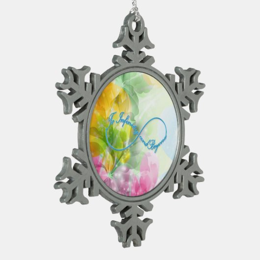 Phantastisches Unendlichkeitssymbol "Bis zur Unend Schneeflocken Zinn-Ornament (Links)