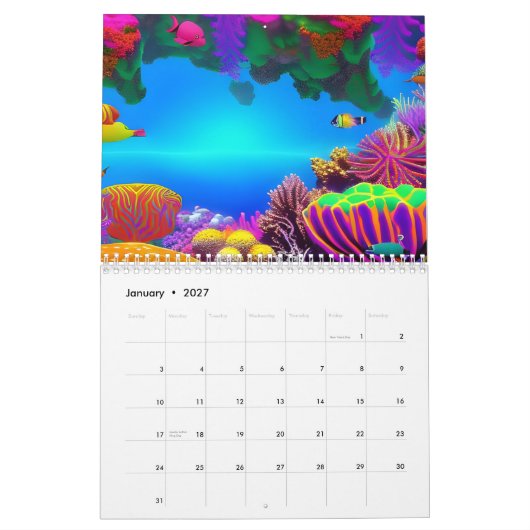Phantastisches Unterwasser Fluorescent Coral Reef  Kalender (Jan 2027)