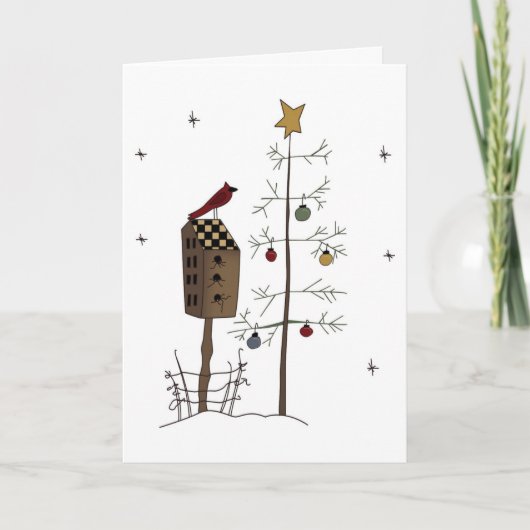 Phantastisches Vogelhaus, Weihnachtsbaum Grußwagen Feiertagskarte (Vorderseite)