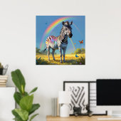 Phantastisches Zebra in freier Wildbahn mit Regenb Poster (Heimbüro)