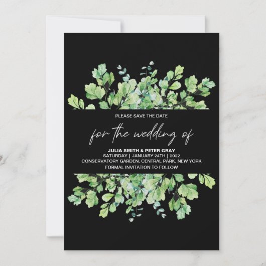 Phantom Black Leafy Save the Date Hochzeit Einladung (Vorderseite)