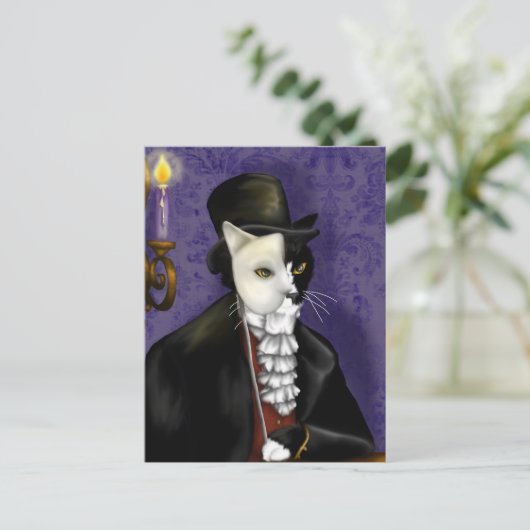 Phantom Cat Masked Tuxedo Cat Fantasy Art Postkart Postkarte (Stehend Vorderseite)