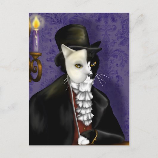 Phantom Cat Masked Tuxedo Cat Fantasy Art Postkart Postkarte (Vorderseite)