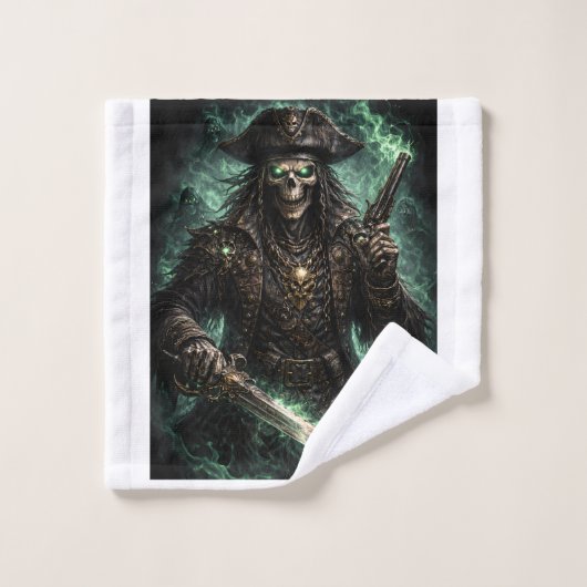 Phantom-Piraten-Schädel – Dark Fantasy Sensenmann- Badhandtuch Set (Waschlappen)
