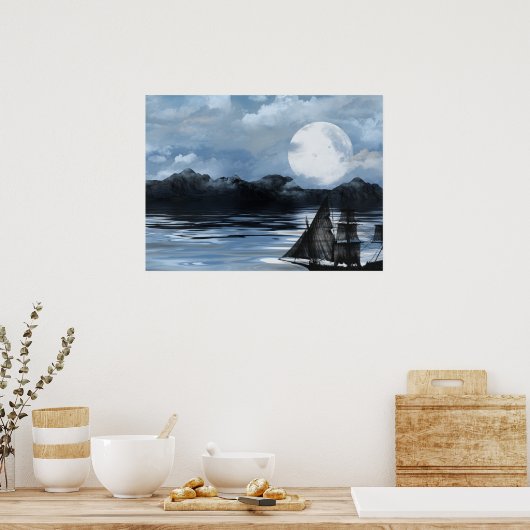 Phantom-Piratenschiff nachts Poster (Küche)