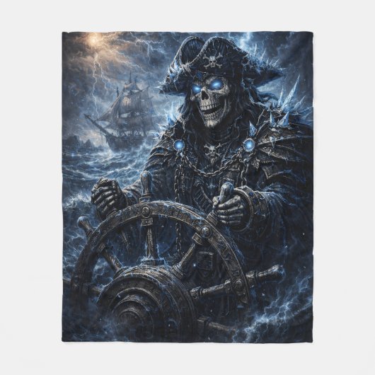 Phantom Skull Captain at the Helm – Blue Storm Got Fleecedecke (Vorderseite)