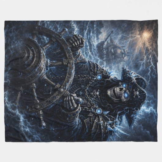 Phantom Skull Captain at the Helm – Blue Storm Got Fleecedecke (Vorderseite (Horizontal))