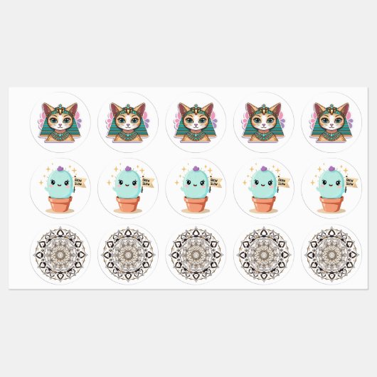 Pharaoh Cat Mandala Cactus Sticker (Blatt)