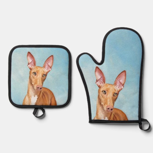 Pharaoh Hound Malerei Kastanien Original Hunde Kun Ofenhandschuh & Topflappen-Set (Vorderseite)