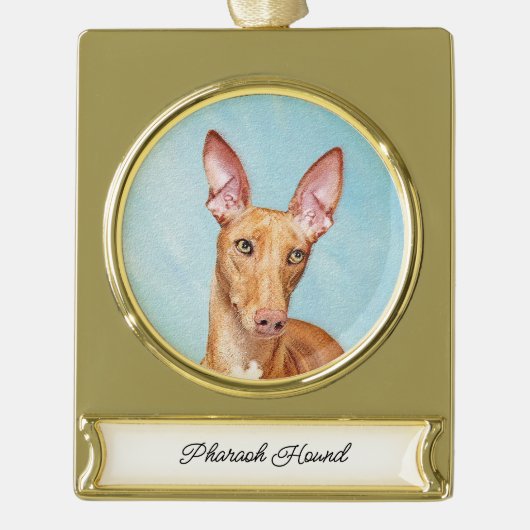Pharaoh Hound Painting - Niedliches Original Dog A Banner-Ornament Gold (Vorderseite)