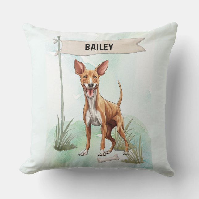 Pharaoh Hound Watercolor Personalized Dog Kissen (Vorderseite)