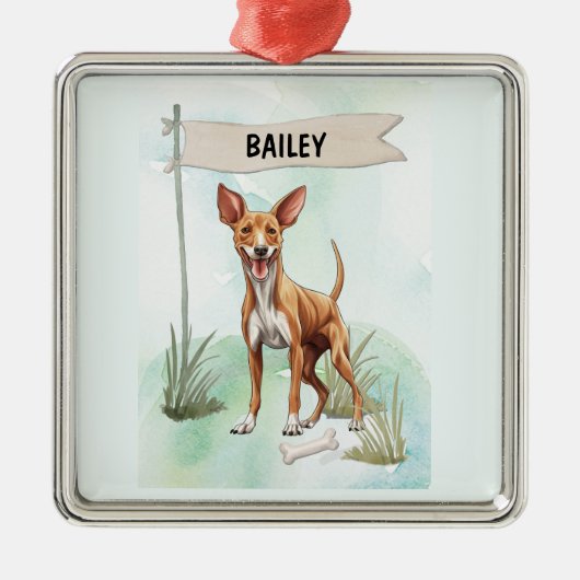 Pharaoh Hound Watercolor Personalized Dog Ornament Aus Metall (Vorne)
