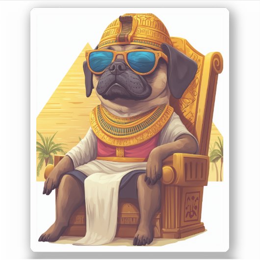 Pharaoh Mops � antiker Ägypter Hund Aufkleber (Vorderseite)