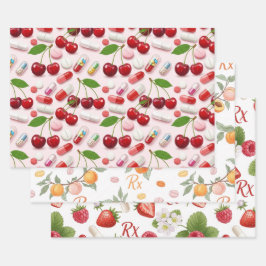 Pharmacist Cherry Peach Strawberry Wrapping Paper  Geschenkpapier Set