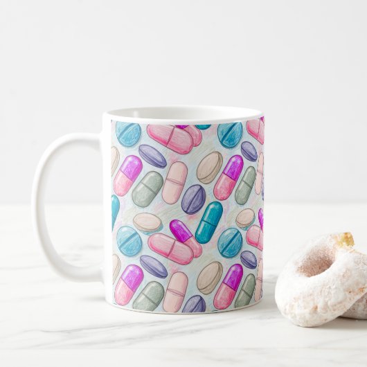 Pharmacist Pastel Pills Illustration Kaffeetasse (Mit Donut)