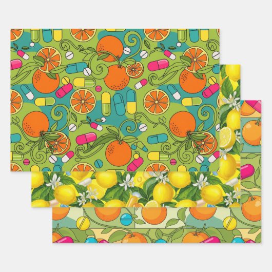 Pharmacist Retro Citrus RX Pattern Wrapping Paper Geschenkpapier Set (Set)