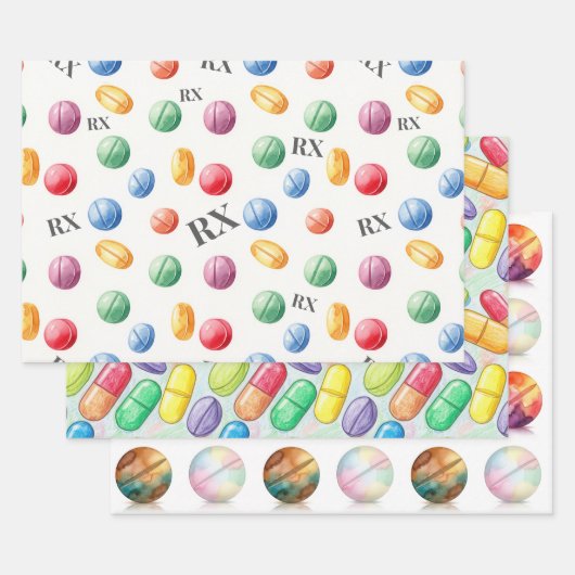 Pharmacist Watercolor Pill RX Wrapping Paper Geschenkpapier Set (Set)