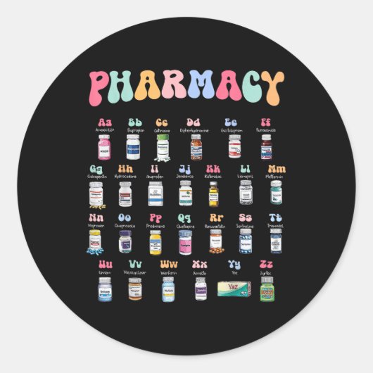Pharmacy Alphabet Doktor der Pharmacy Tech Medicin Runder Aufkleber (Vorderseite)