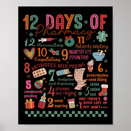 Pharmacy Christmas Shirt - 12 Days Of Pharmacy Tec Poster (Vorne)