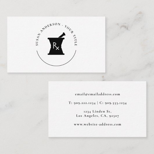 Pharmacy Mortar Pestle Logo Business Card Visitenkarte (Vorne/Hinten)