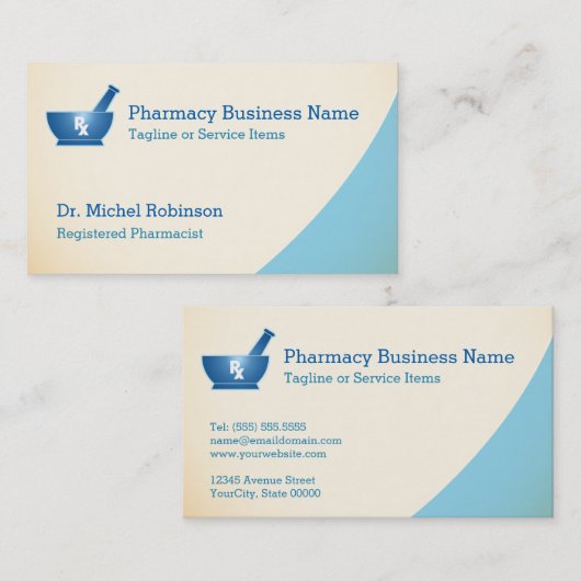 Pharmacy Mortar Pestle Logo Chemist - Cream Blue Visitenkarte (Vorne/Hinten)