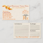 Pharmacy Pharmacist Medication List Business Card Visitenkarte (Vorne/Hinten)