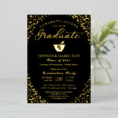 Pharmacy School Grad Party Black Gold Folieneinladung (Stehend vorne)
