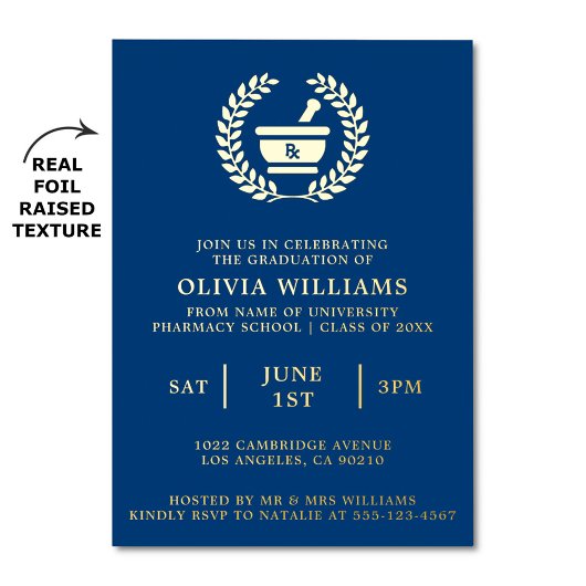 Pharmacy School Navy and Gold Graduation Party Folieneinladung