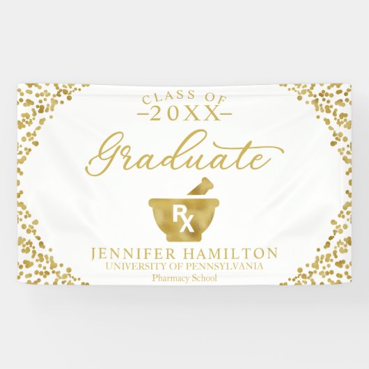 Pharmacy School White Gold Abschluss Banner (Horizontal)