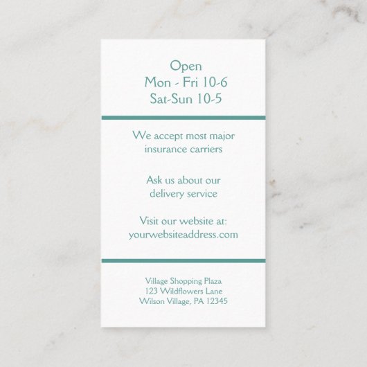 Pharmacy Store Stunden Packung Flasche Visitenkarte (Rückseite)