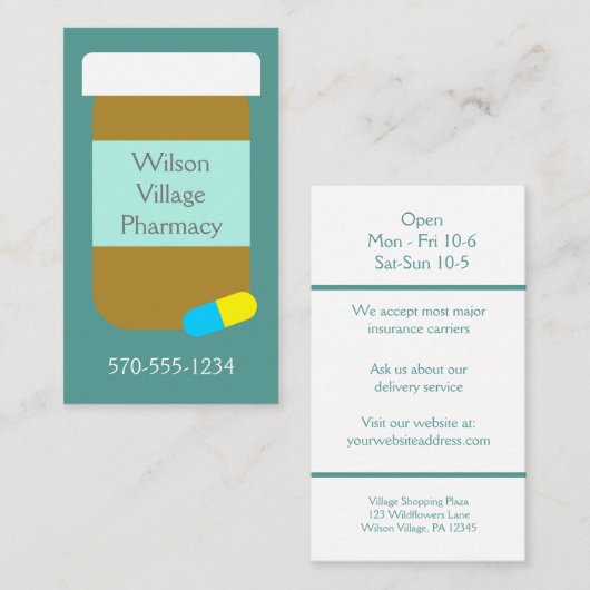 Pharmacy Store Stunden Packung Flasche Visitenkarte (Vorne/Hinten)