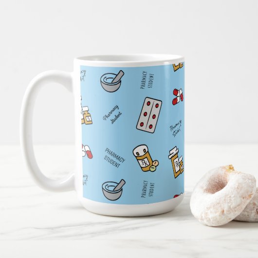 Pharmacy Student icons on blue Coffee Mug Kaffeetasse (Mit Donut)