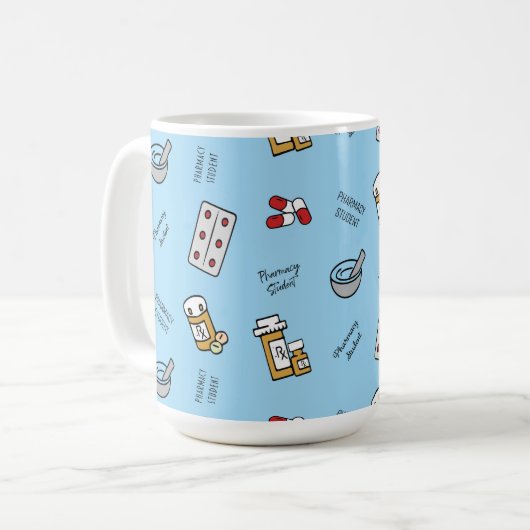 Pharmacy Student icons on blue Coffee Mug Kaffeetasse (Vorderseite Links)