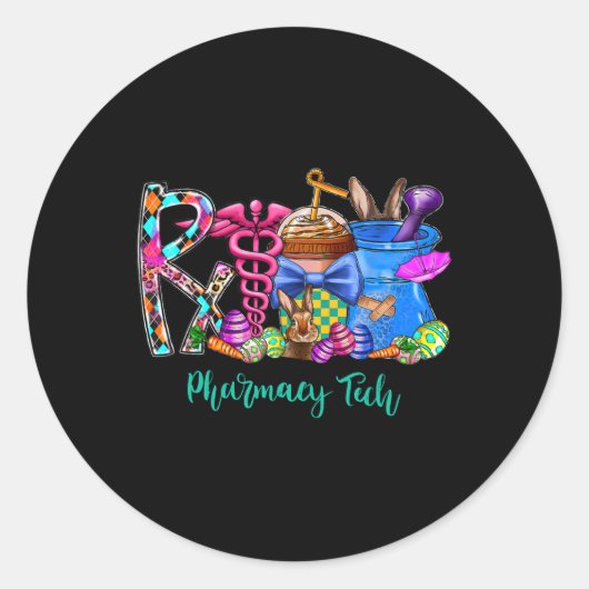 Pharmacy Tech Coffee Bunny Osterday Pharma T Runder Aufkleber (Vorderseite)
