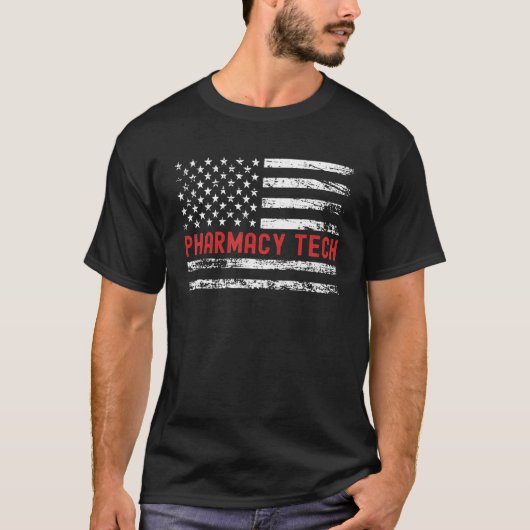 Pharmacy Tech USA Flag Profession Retro Job Title T-Shirt (Vorderseite)