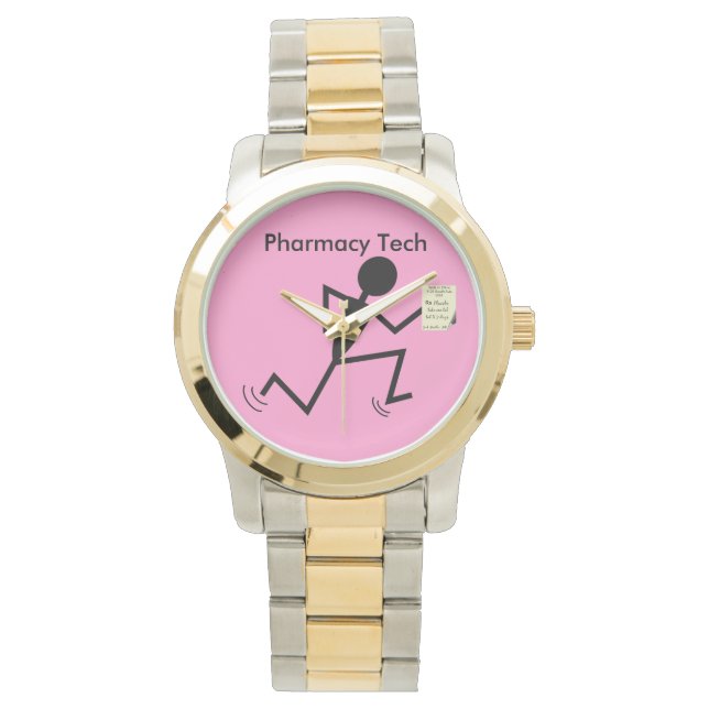 Pharmacy Tech Watch Stickman läuft pink Armbanduhr (Vorderseite)