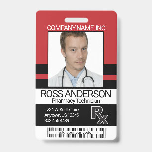 Pharmacy Technician Foto Abzeichen - Dunkelrot und Ausweis