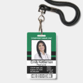 Pharmacy Technician Foto Abzeichen - grün und schw Ausweis (Vorderseite mit Lanyard)