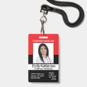 Pharmacy Technician Foto Abzeichen - Rot und Schwa Ausweis (Vorderseite mit Schlüsselband)