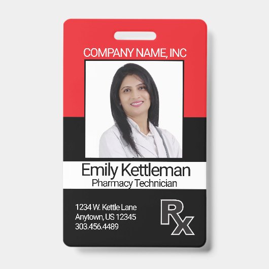 Pharmacy Technician Foto Abzeichen - Rot und Schwa Ausweis (Vorderseite)