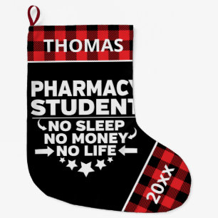 Pharmacy Uni Student No Life Money Red Kariert Großer Weihnachtsstrumpf