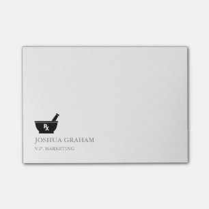 Pharmakologie-Mörser-und Post-it Klebezettel