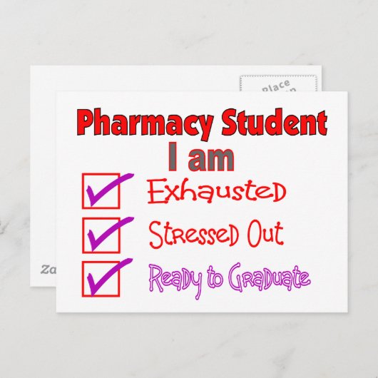 Pharmazeutische Studentin "Stressed, Exhausted" Ge Postkarte (Vorne/Hinten)