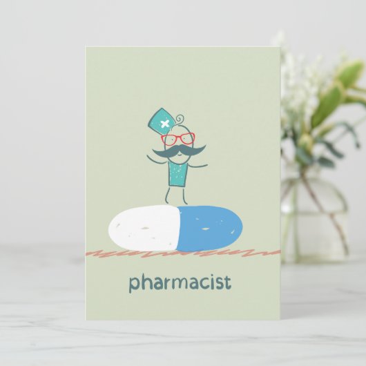 Pharmazeutischer Unternehmer auf einer Tablette Einladung (Stehend Vorderseite)